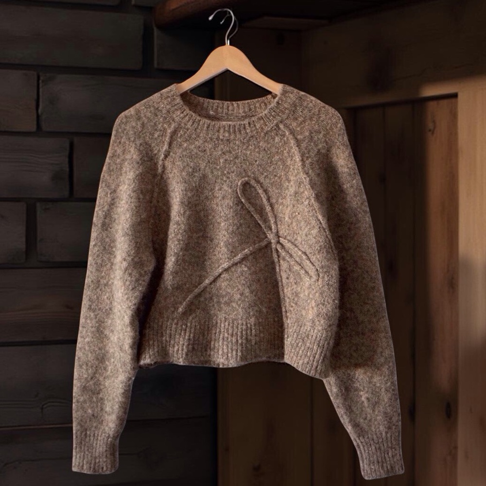American Eagle Brown Knit Sweater – Size L, Bow Detail, Cozy Winter Style - Picture 3 of 9